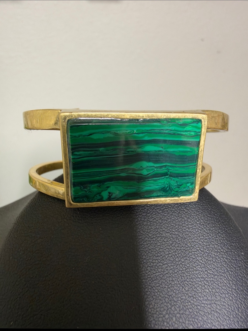 Madewell Gold Cuff Bracelet with Green Malachite-Style Stone